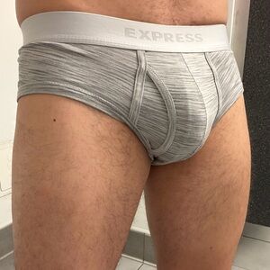 Express Men's Light Gray Marled Briefs with Logo Waistband